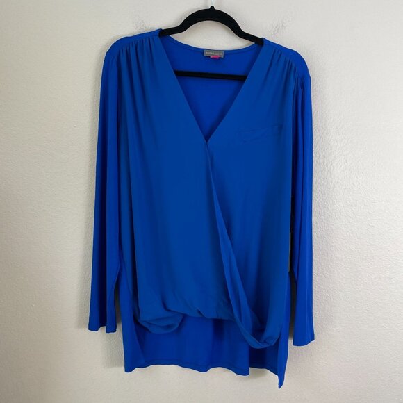 NEW Vince Camuto Womens Large Cobalt Blue Essentials Long Sleeve Wrap Blouse Top - Picture 8 of 12